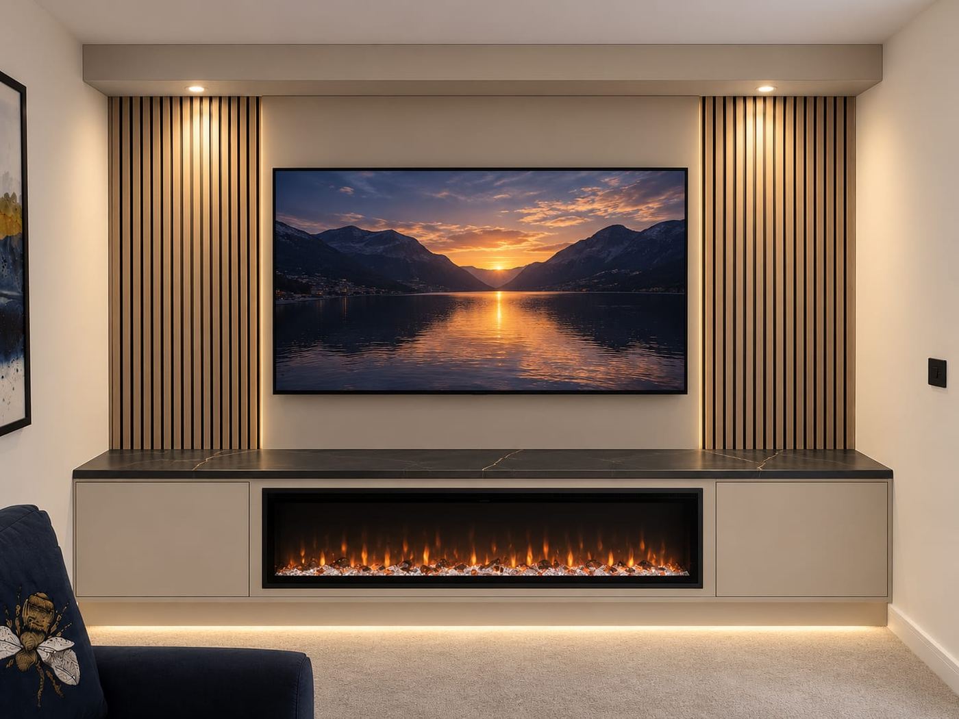 Example of our bespoke media wall installation style, available across Preston and Lancashire