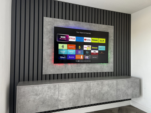 The Deco — bespoke vertical slat panel media wall for contemporary interiors